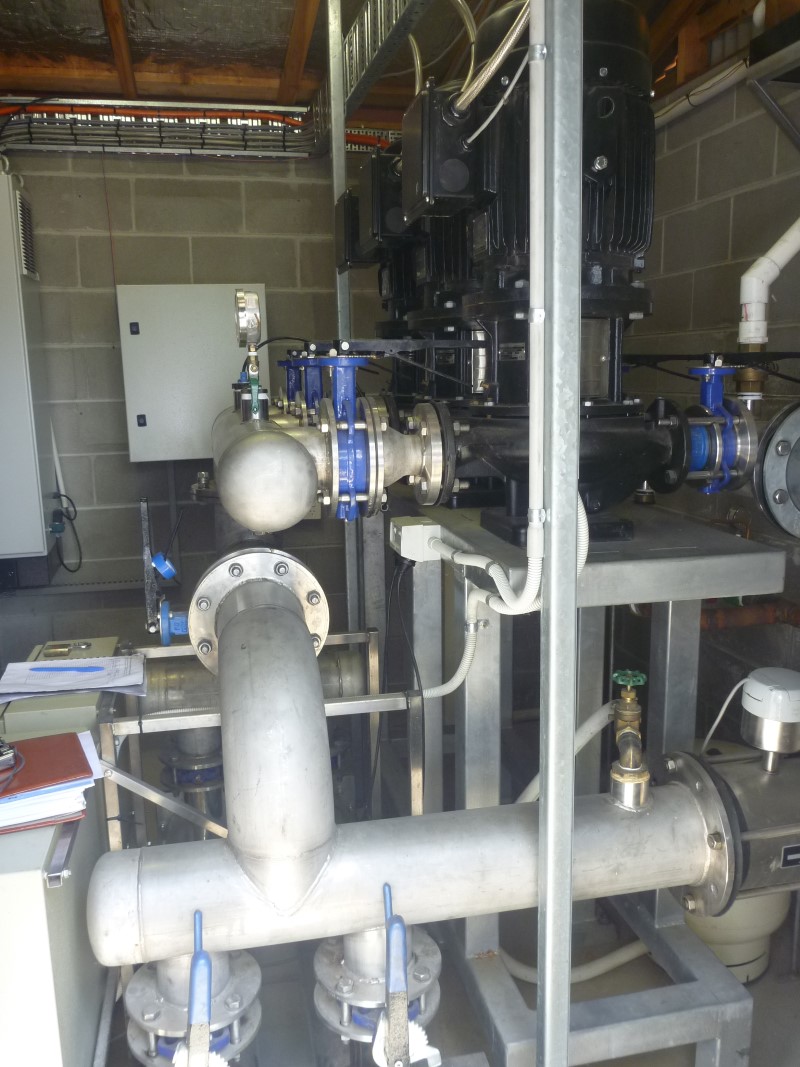 UV disinfection unit and pumps inside the pump room. 