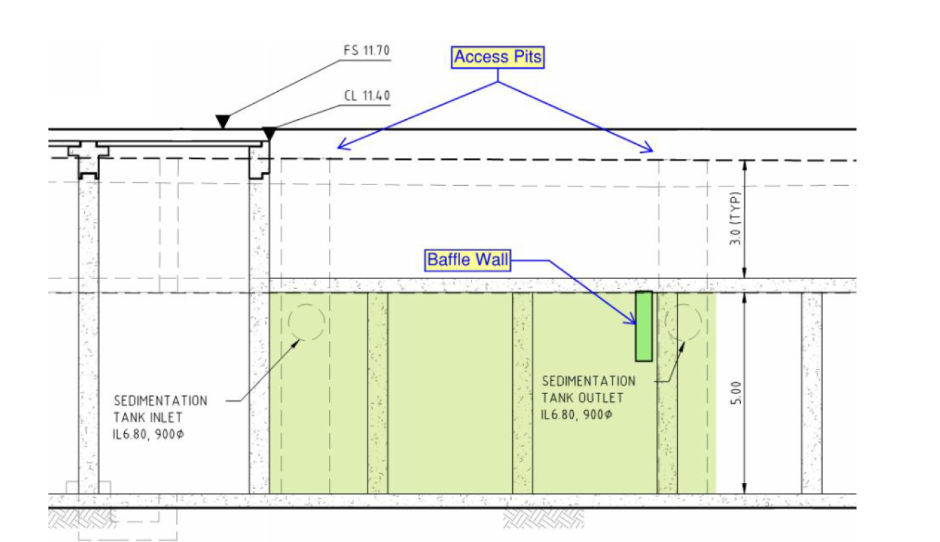 Section drawing of the sedimentation chamber